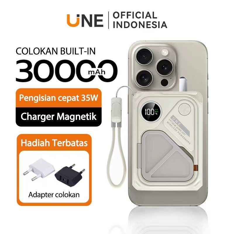 [Garansi 2 tahun] UNE Powerbank Fast Charging Mini Wireless Magnetic 30000/20000mah Type C PD35W wit