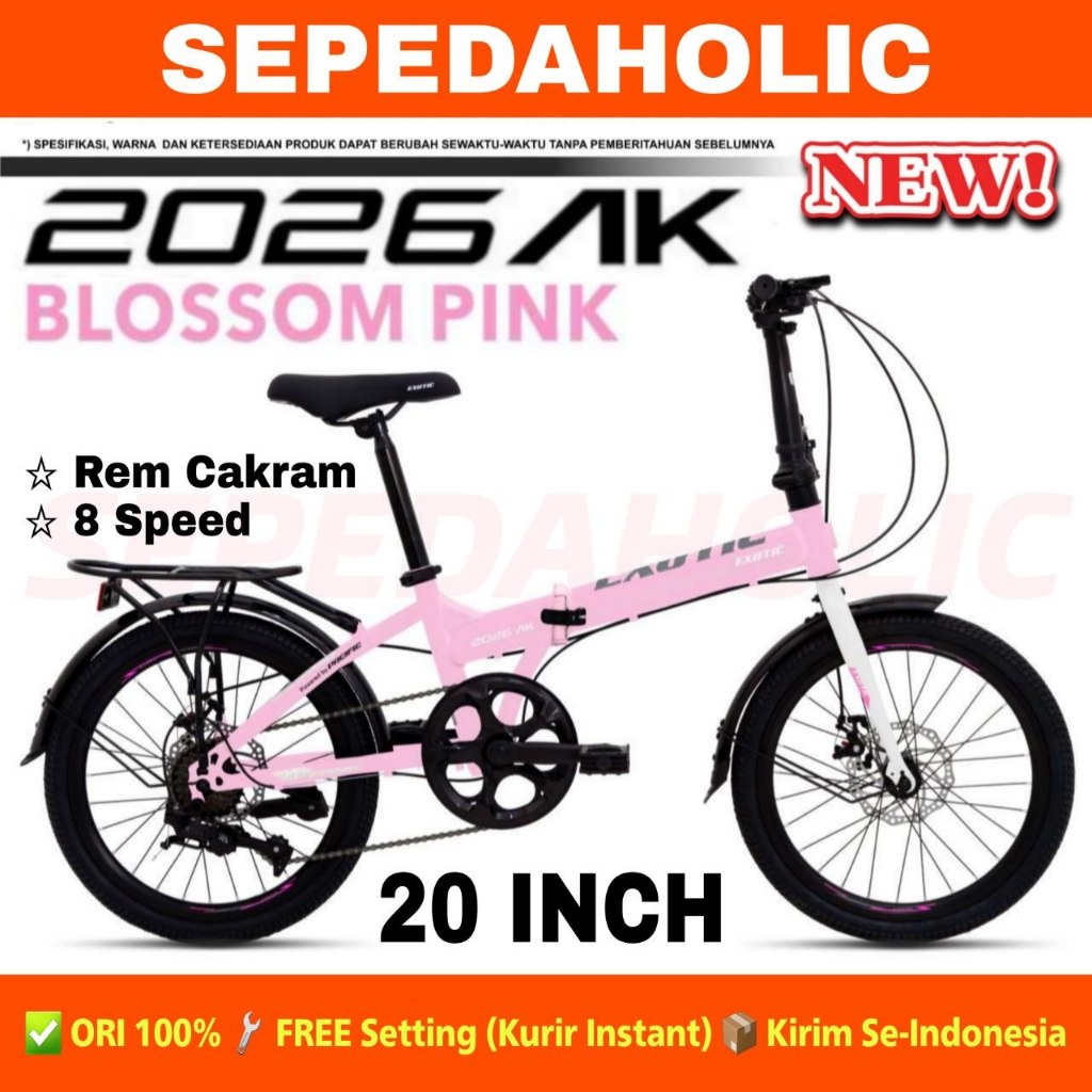 Sepeda Lipat EXOTIC ET 2026 AK Ukuran 20 Inch Dewasa Anak Boncengan Rem Cakram 8 Speed