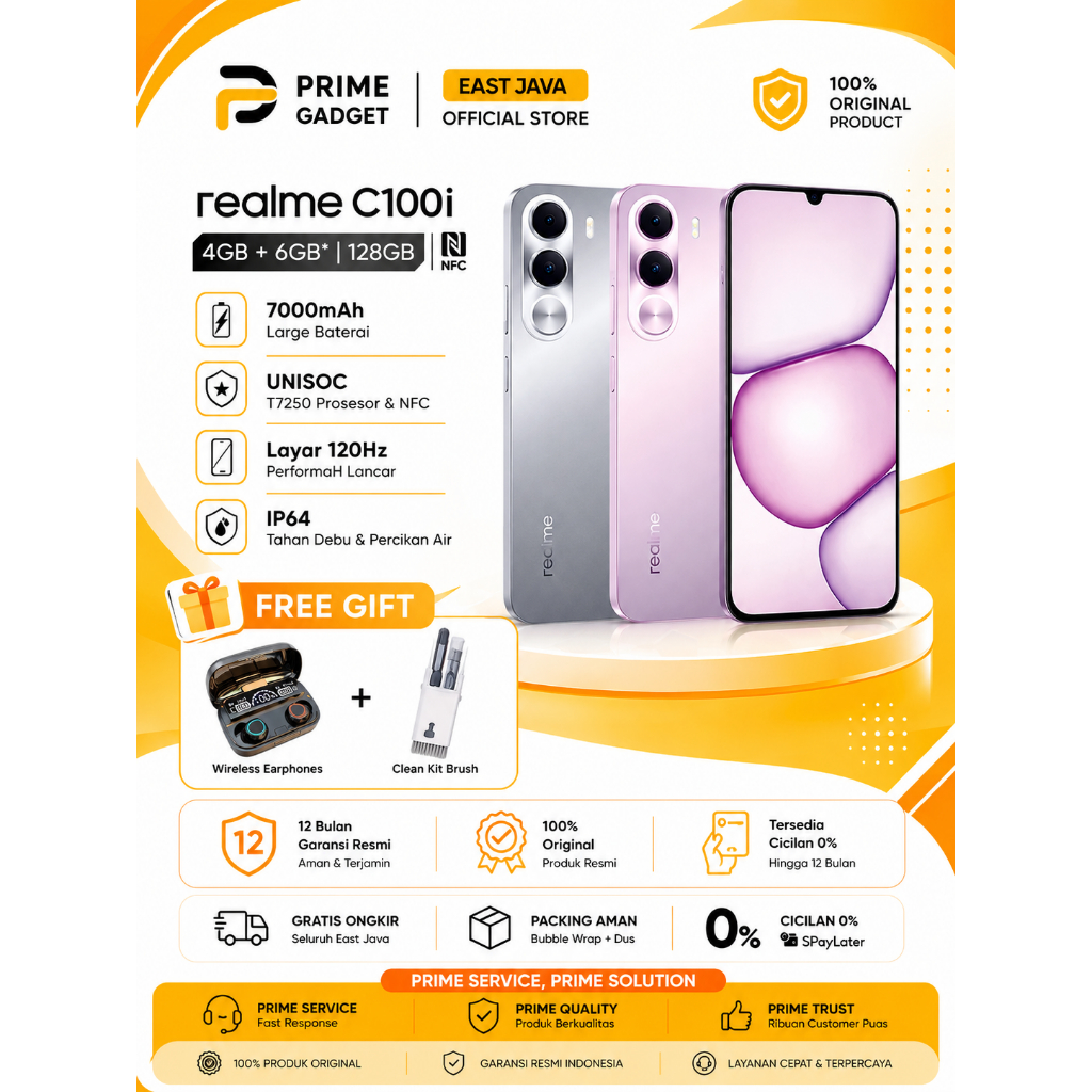 realme C100i 4/128GB 4GB+8GB Extended RAM Garansi Resmi Official Store HP Murah Android Terbaru 2026