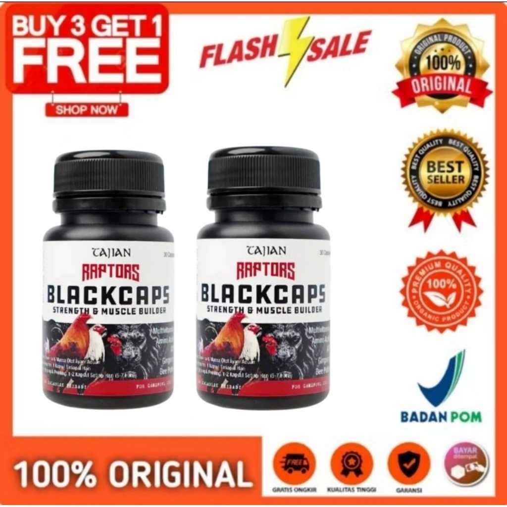 RAPTORS BLACKCAPS 30 Capsul Doping Ayam Laga Aduan Pisau Laga Menambah Massa Otot Ayam