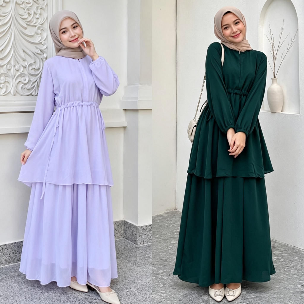 Gamis Malaysia Busui Ceruty Real Pict Full Puring Terbaru
