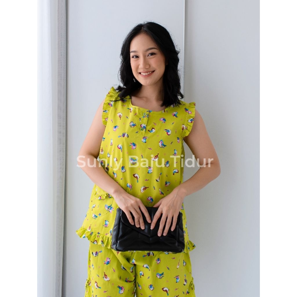 Baju tidur Sunly 3L KENSI lengan singlet celana Pendek/sepaha bahan katun adem