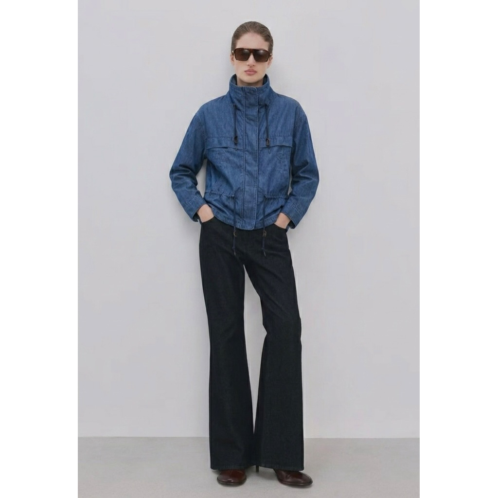 Codes Combine Cotton Longline Pocket Detail Jacket / Blue Denim Parka Jacket Women Outerwear