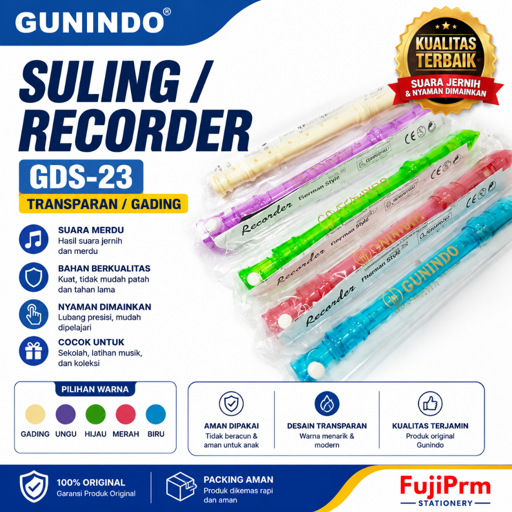 Suling/Recorder Gunindo GDS-23 Transparan / Gading