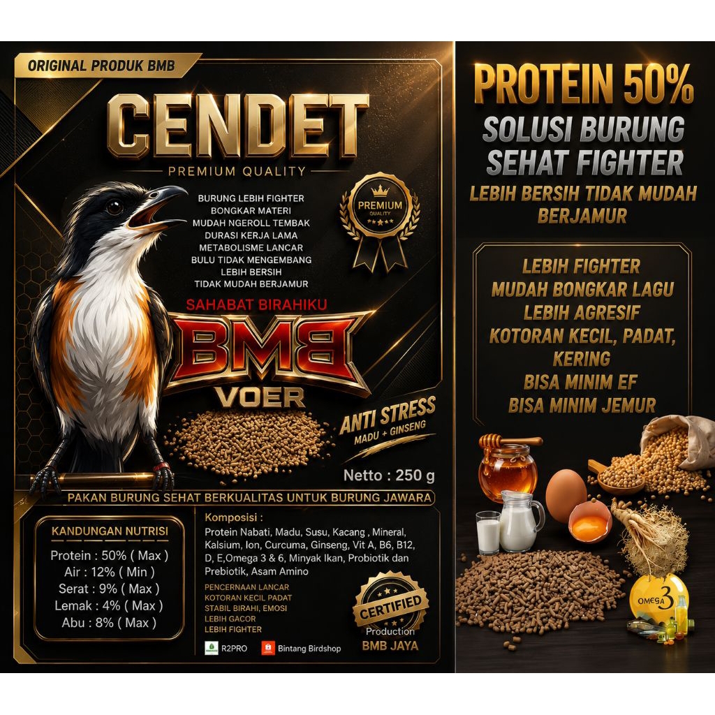 BMB VOER CENDET PREMIUM BERPROTEIN TINGGI KHUSUS BURUNG CENDET SUPAYA LEBIH GACOR