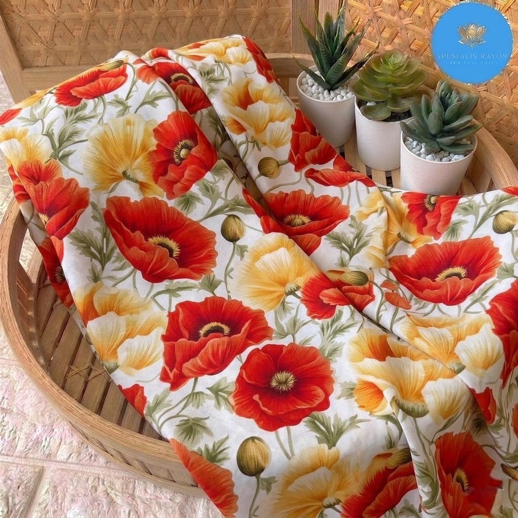 kain katun rayon viscose premium - kain rayon motif bunga besar premium - kain katun rayon digital p
