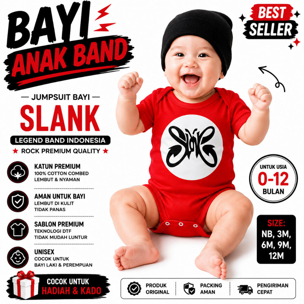 CUTEX Baju Bayi Jumper Band Rock Metal Indonesia Slank Burgerkill The Sigit Rocket Rockers Usia 0-12