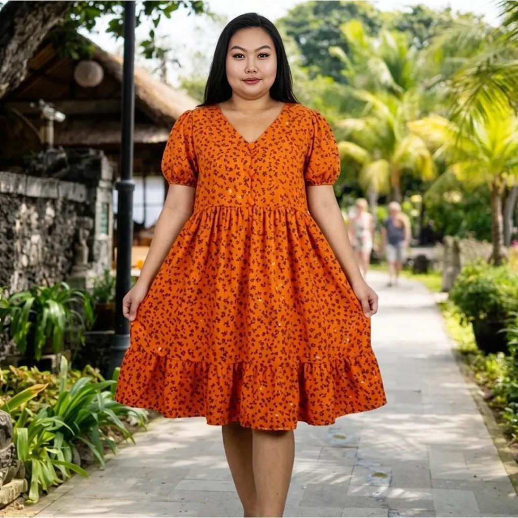 Dress pantai jumbo kancing wanita motif boho