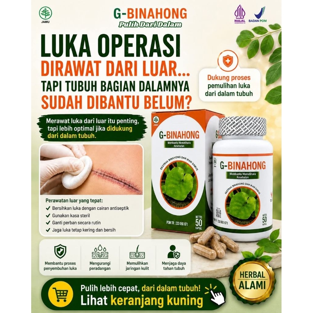 G BINAHONG kapsul binahong plus ikan kutuk bagus buat penyembuhan luka pasca operasi luka diabetes