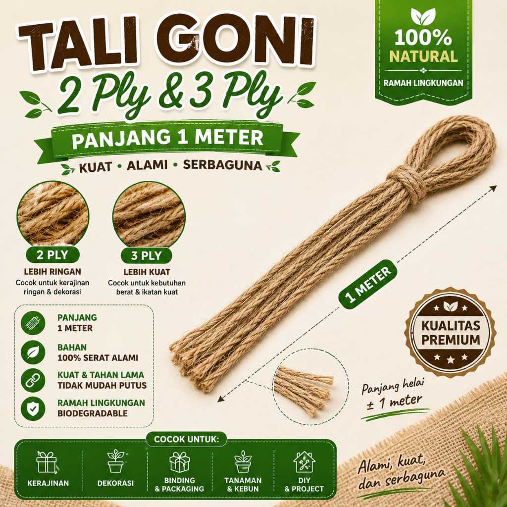 (1 meter )Tali Goni / Tali goni 3 PLY Tali Goni / Tali goni 5 PLY/ Tali Goni Meteran / Tali goni mur