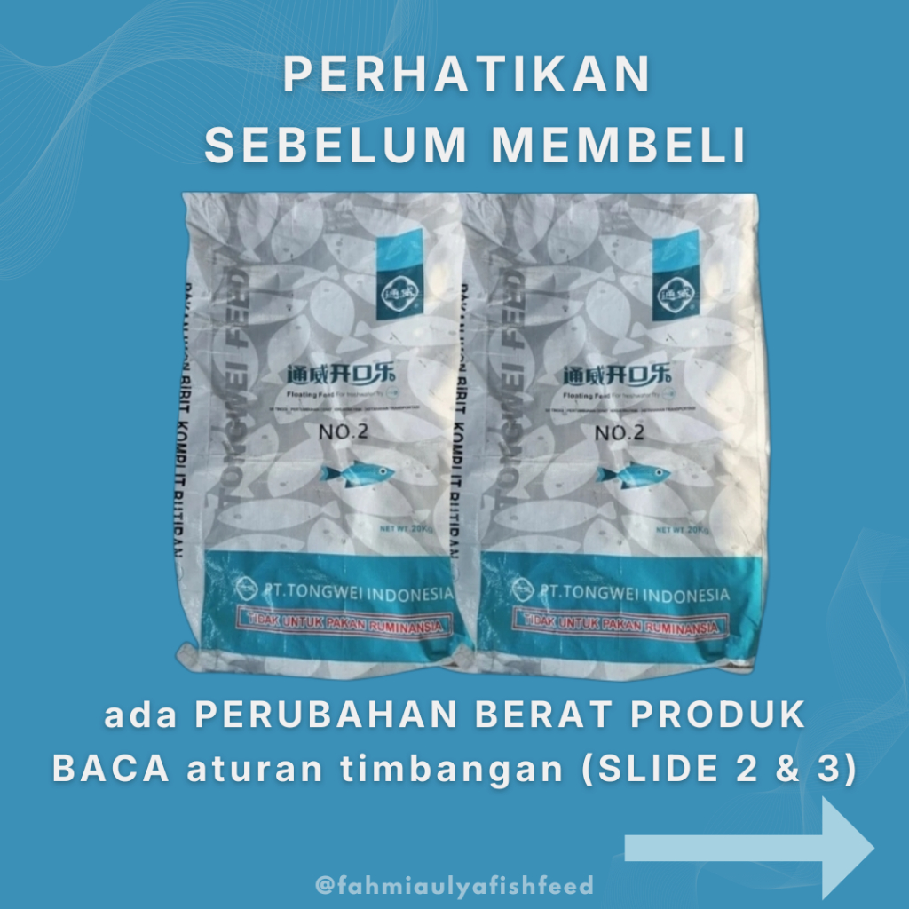 PAKAN IKAN MURAH (KEMASAN 5 KG) TONGWEI NO.2  | Pakan Benih Ikan Tinggi Protein 36-38% | TONGWEI NO.