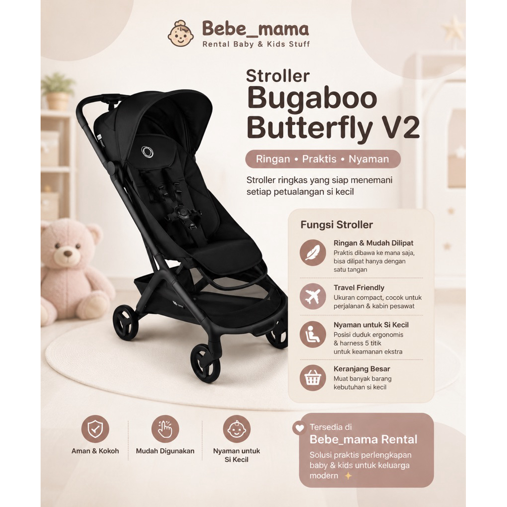 Promo Free Ongkir Pulang - Sewa Stroller Bugaboo Butterfly V2