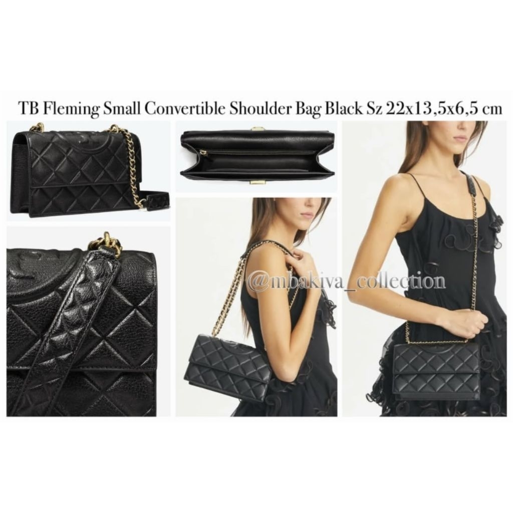 TB Fleming Small Convertible Shoulder Bag Black
