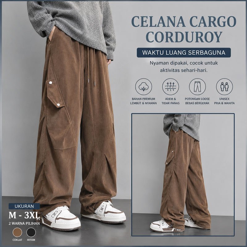Celana beludru inti ringan pria, celana longgar pria, celana kaki lebar gaya Korea, celana longgar p