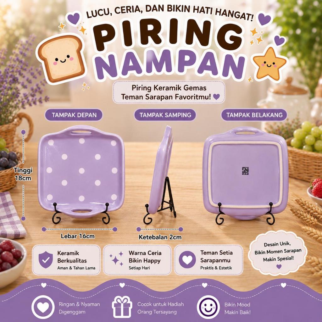 (PIRING KERAMIK MODEL NAMPAN) PIRING KERAMIK NAMPAN MOTIF POLKA LUCU