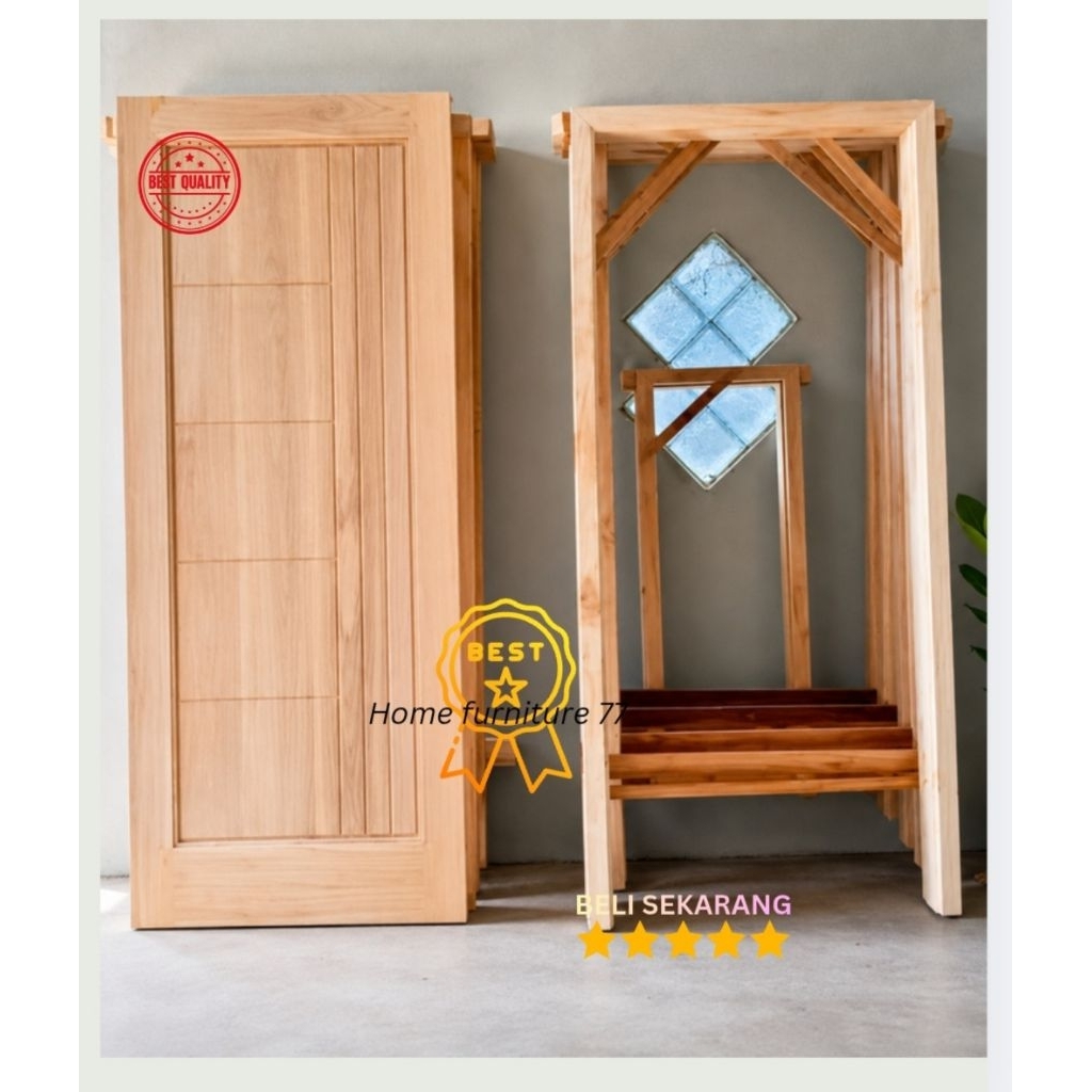 Ready stock daun pintu rumah dan kusen 1set kayu mahoni