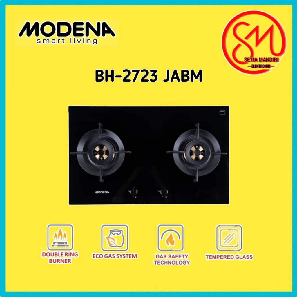 Kompor Tanam Modena BH 2723 LL - Hitam, 2 Burner Double Ring, Tempered Glass Top Plate