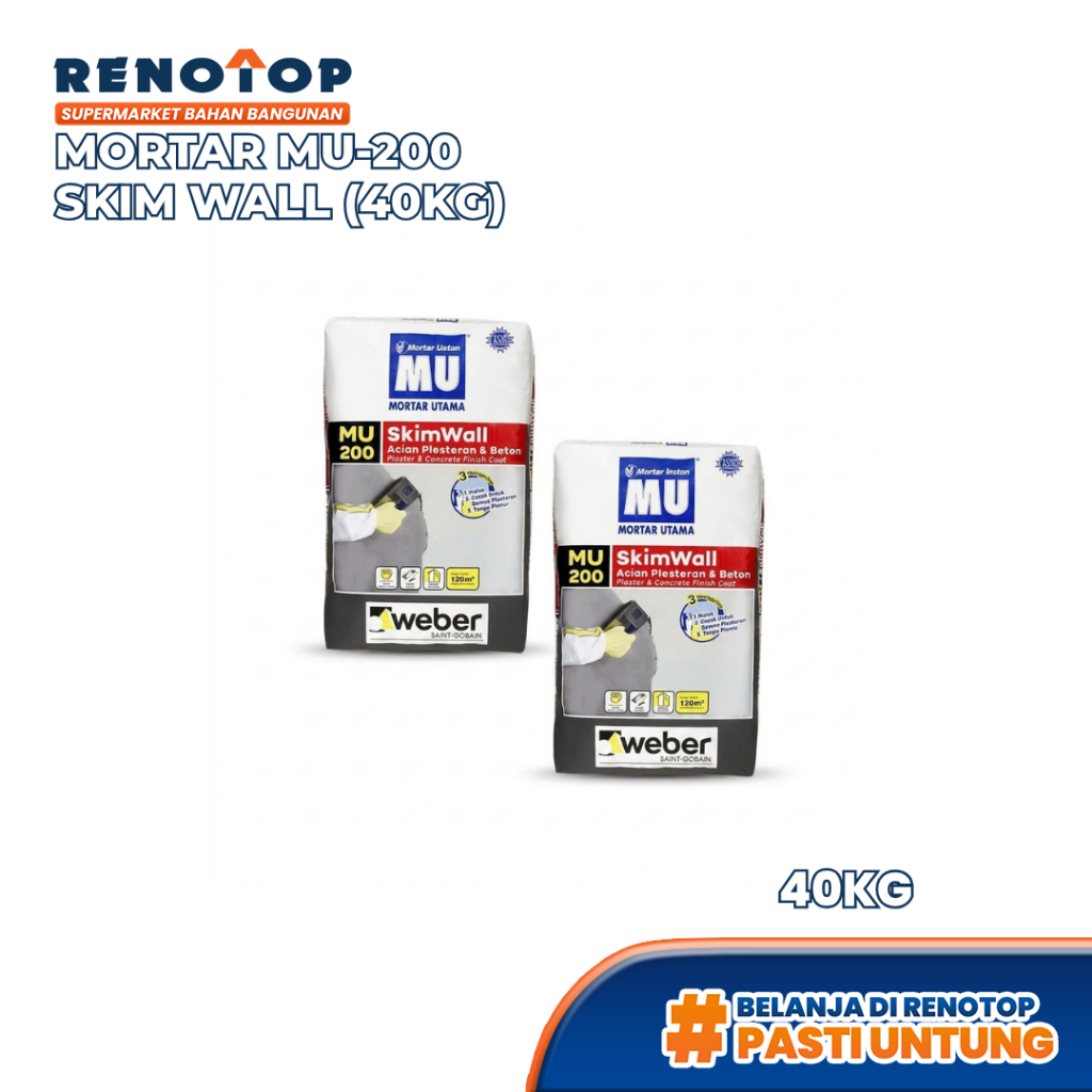 Renotop Mortar MU-200 Skim Wall Semen Acian Plester Instan - 40kg  / 20kg