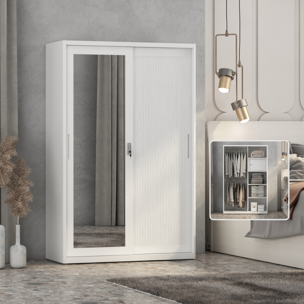 Pro Design Vulcan 120 MWDSL Lemari Pakaian Besi Sliding Pintu Geser 120cm Putih