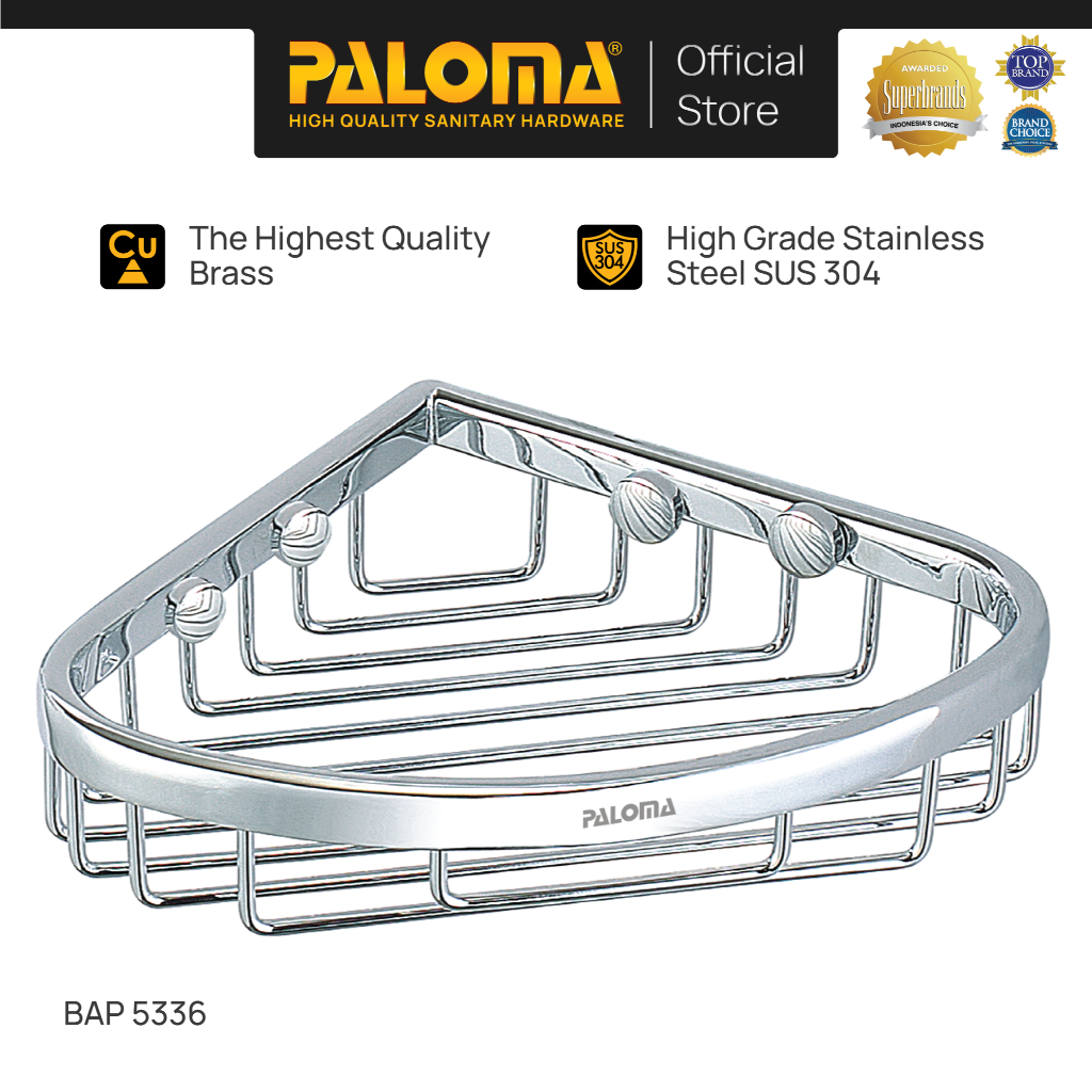 PALOMA BAP 5336 Rak Sudut Tempat Sabun Batang Holder Dinding Mandi Brass Kuningan Chrome Krom