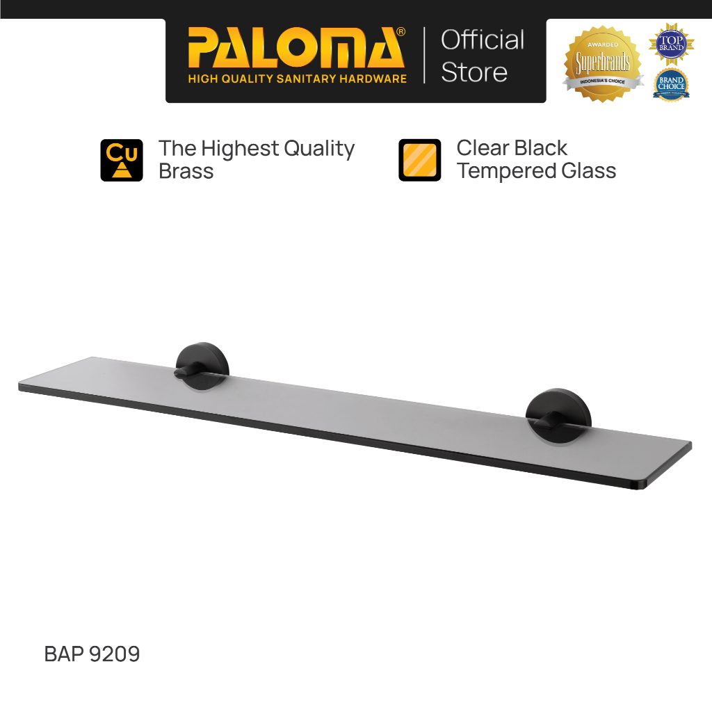 PALOMA BAP 9209 Rak Kaca Tempat Sabun Glass Shelf Dinding Kamar Mandi Brass Kuningan Black Hitam