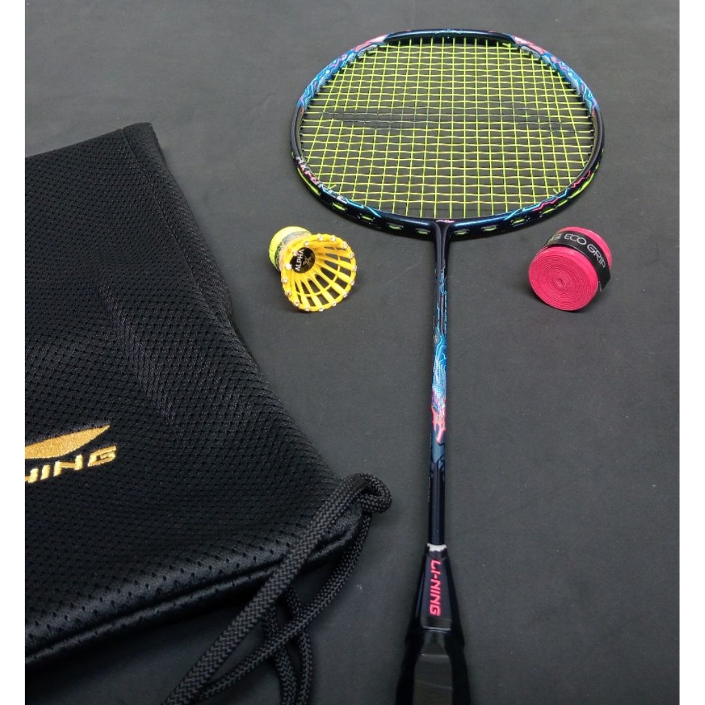 Raket badminton bekas second original lining axforce 90 max dragon