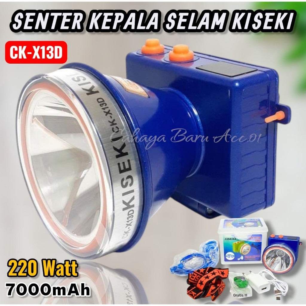 SENTER KEPALA SELAM KISEKI CK-X13D Bonus Kacamata Renang + Tasbih Digital / Senter Kepala Kiseki Sen