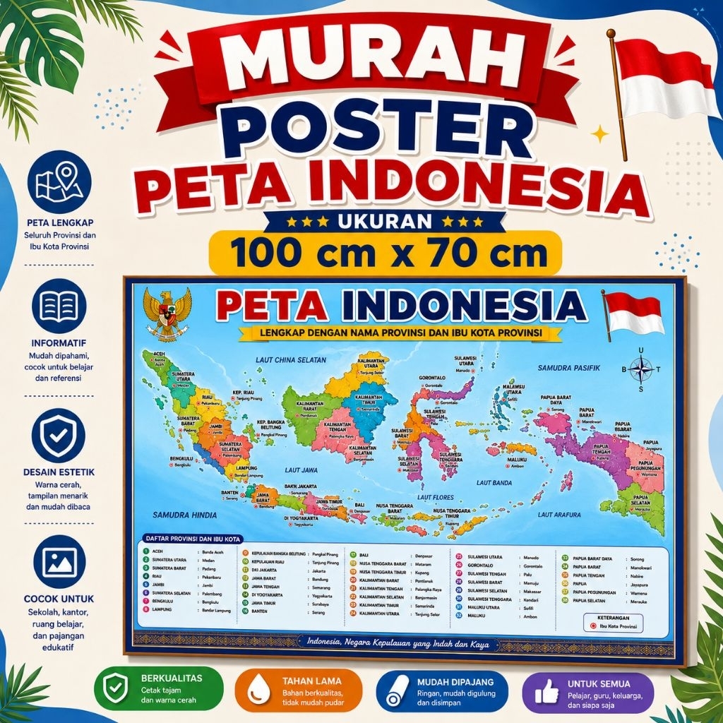 Poster Edukasi Anak - Peta Indonesia - Poster Kelas