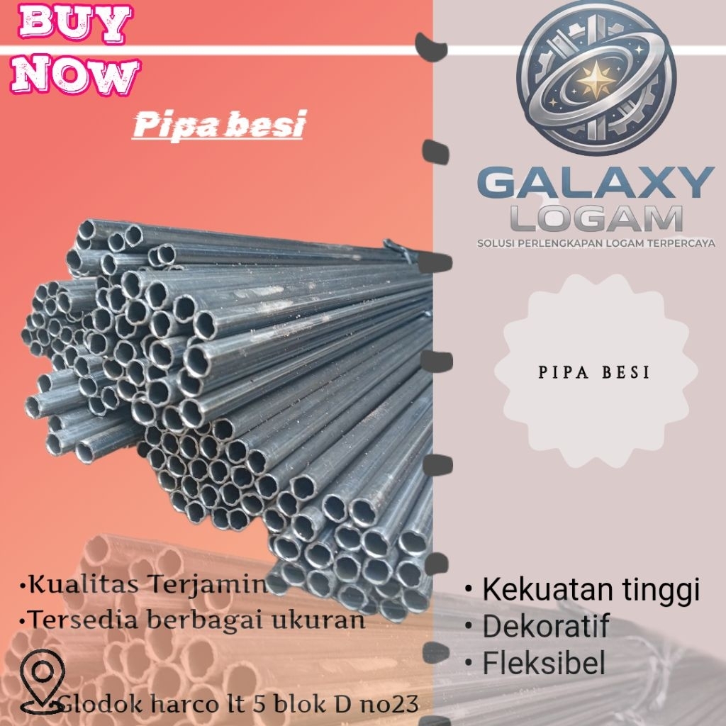 Pipa besi OD 8 mm ID 6 mm x 1000 mm