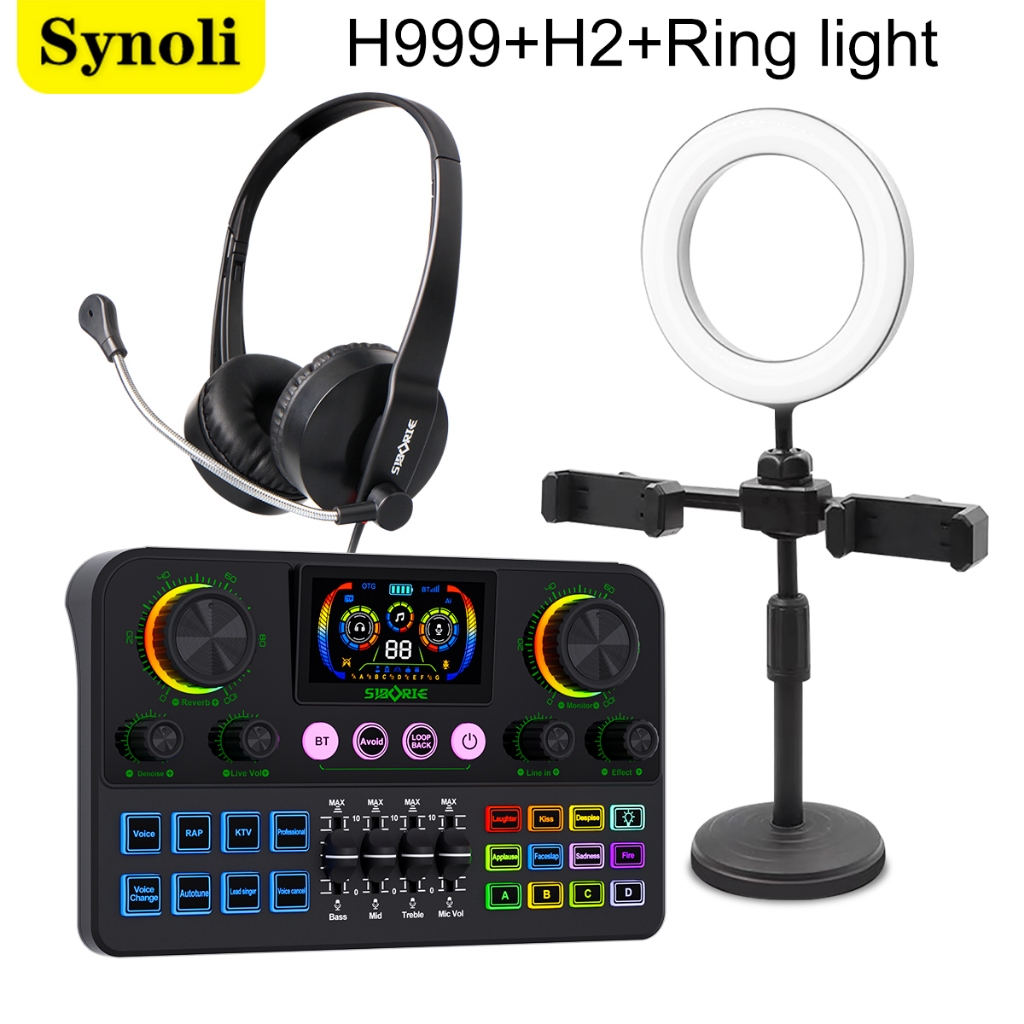 Synoli Sound Card H999 Paket Lengkap Headphone H2 Ring Light Peralatan Live Streaming dan Karaoke SI