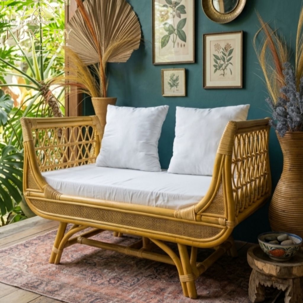 Kursi Sofa Bench Kecil Sitter Rotan Alami - Melamin Spray, Kualitas Ekspor - Furniture