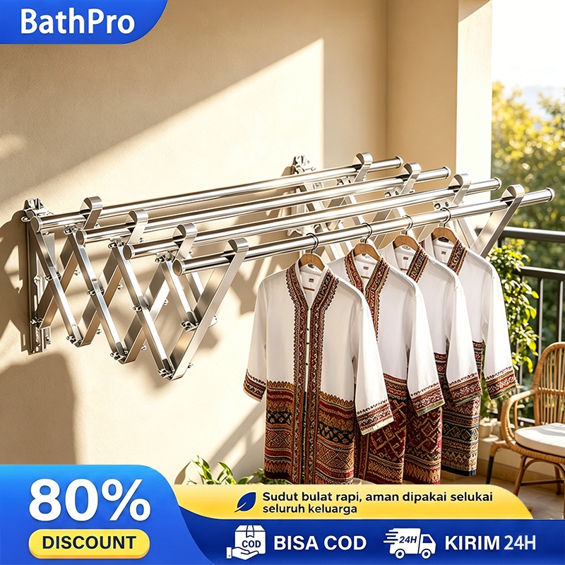 Jemuran Lipat Dinding Jemuran Baju Dinding Stainless Steel Jemuran Pakaian Dinding Minimalis COD