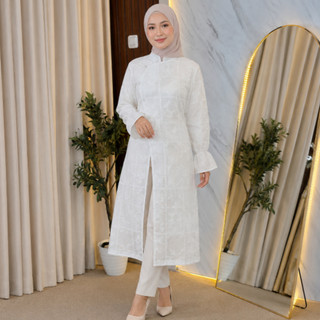 Delova Wardrobe - LITA Tunik Long Outer Raya Cutton Tencel Embroidery Peper Silk Tile Brukat Kondangan Lebaran