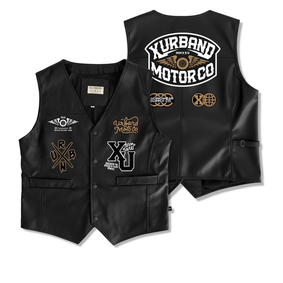 Jaket Rompi Kulit Bikers Vest Tahan Angin - Rompi Vest Full Bordir A645