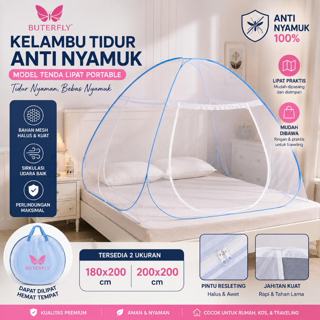 Kelambu Tidur Anti Nyamuk Portable Model Tenda Lipat Super Praktis Nyaman untuk Dewasa dan Anak