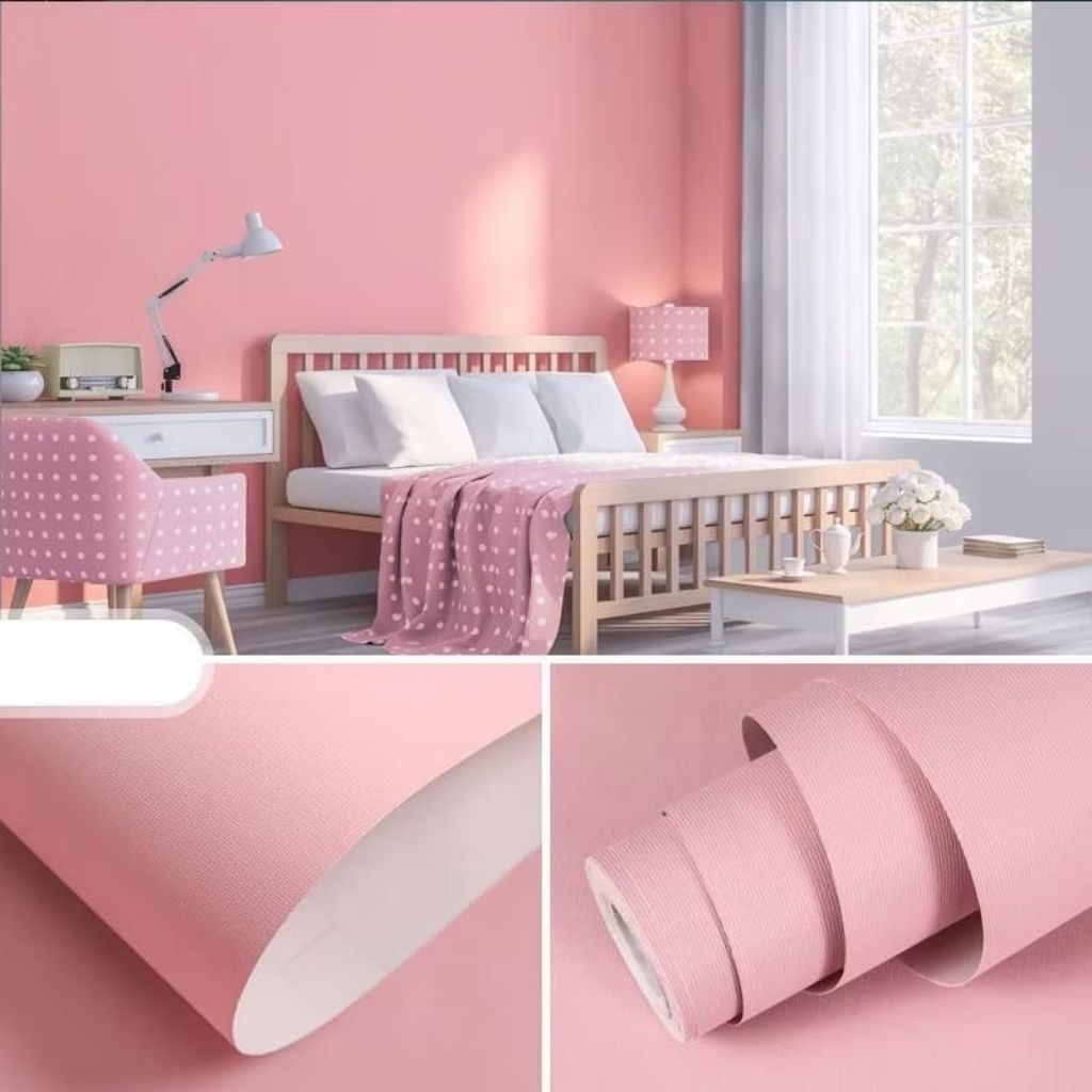 WALLPAPER STICKER DINDING PREMIUM TERMURAH MOTIP POLOS BERTEKSTUR WARAN POLOS PINK MERAH & PUTIH