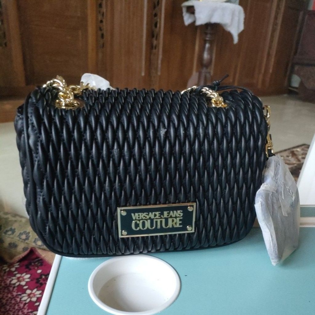 tas slimbag wanita warna hitam rantai emas