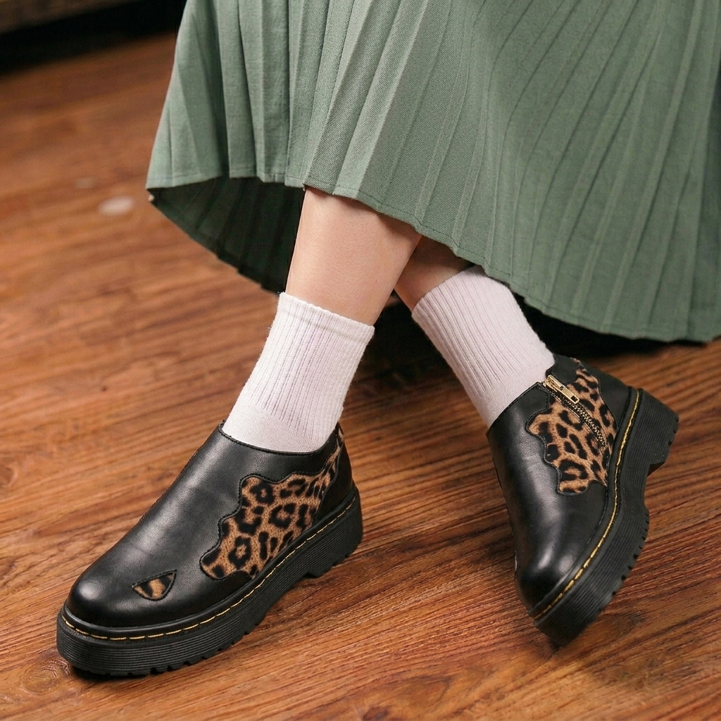Sepatu Loafers Docmart Slip On Wanita Hak Tinggi / Docmart High