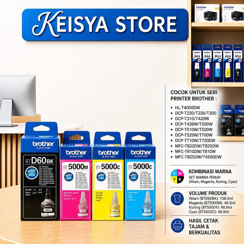 TINTA BROTHER D60 BT5000 PREMIUM 1 SET 4 WARNA ( BK,M,C,Y ) T40000W T220/T226/T310 TA20W/T436W TS10W