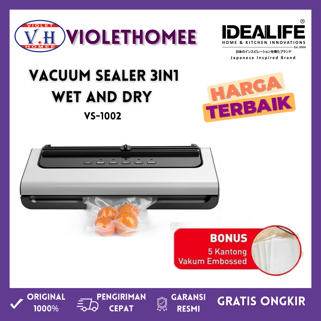idealife VS-1002 Mesin Vacuum Sealer Basah & Kering 3in1