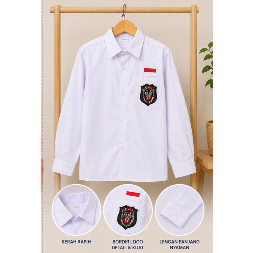 Baju Panjang Putih SD seragam sekolah kain OXFORD premium
