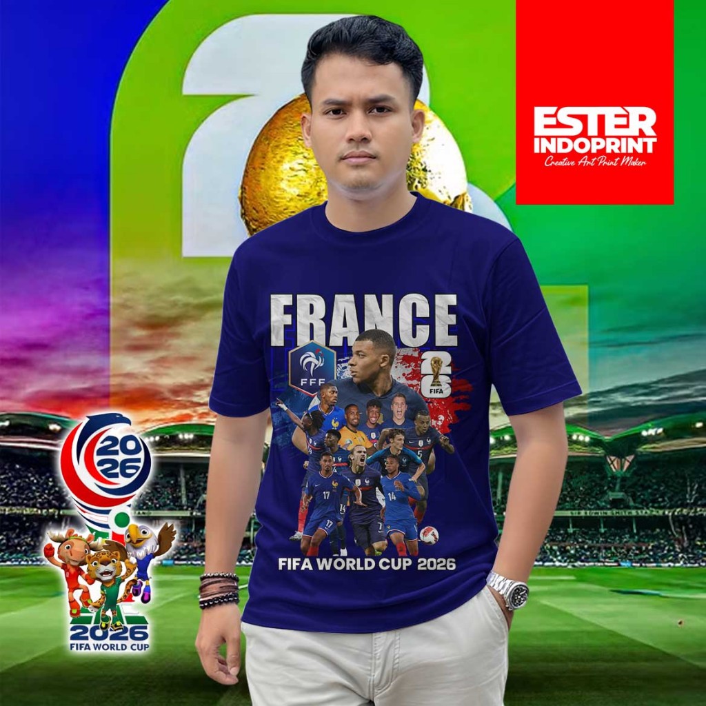 Kaos Piala Dunia 2026 T-SHIRT FIFA WORLD CUP TIMNAS PRANCIS 100% Original Katun Combad 24s - WP003