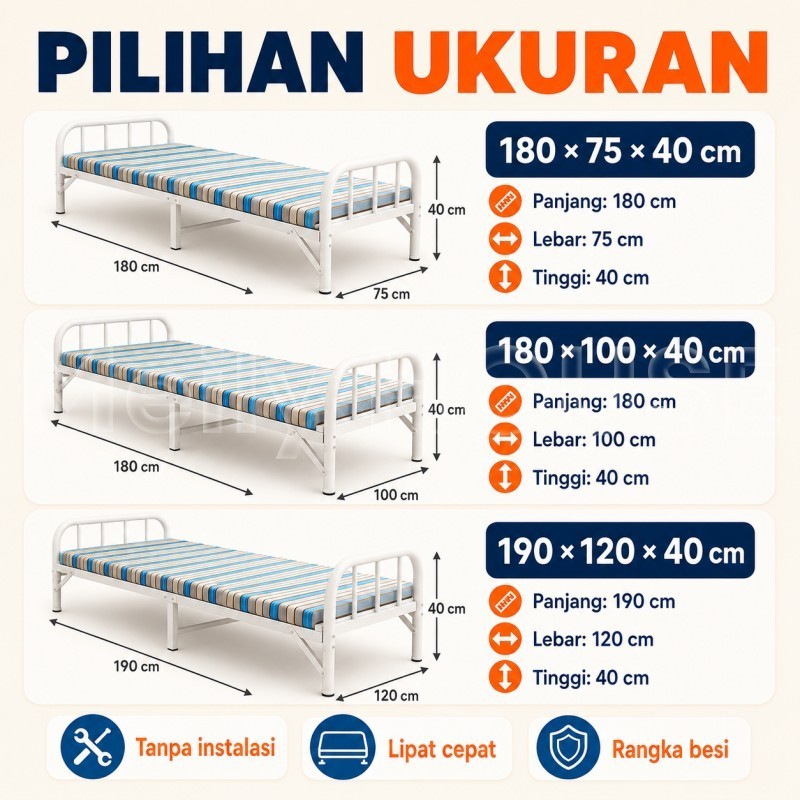 Ranjang Lipat Tempat Tidur dipan Lipat Ranjang Besi Lipat Folding Bed Portabel