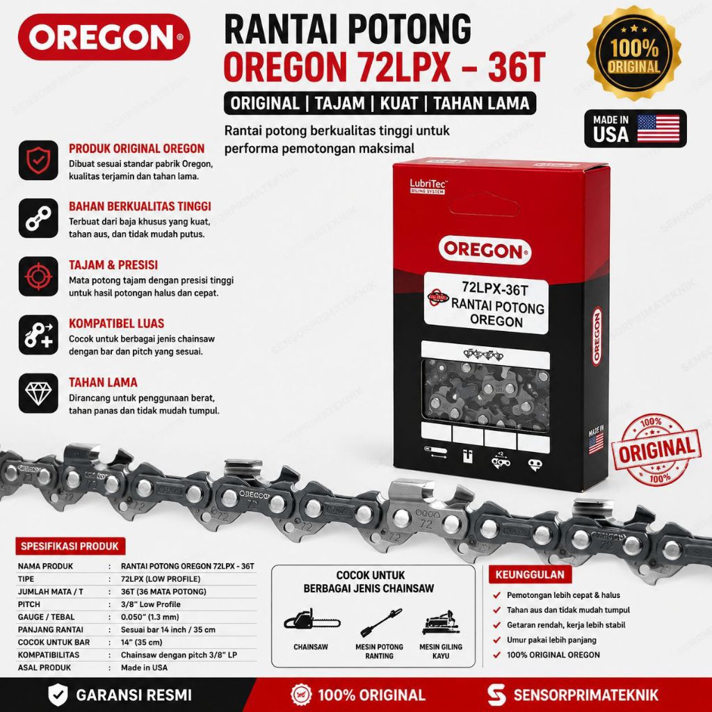 TERMURAH RANTAI OREGON 52T BAR 36" ORIGINAL UNTUK SENSO BESAR 070 CHAINSAW OREGON