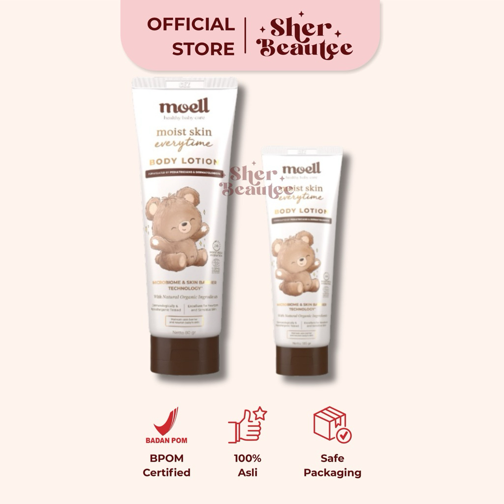 Moell Body Lotion Bayi 80gr | 185gr - Body Lotion Untuk Kulit Sensitif & Kering Pelembap Bayi Anak D