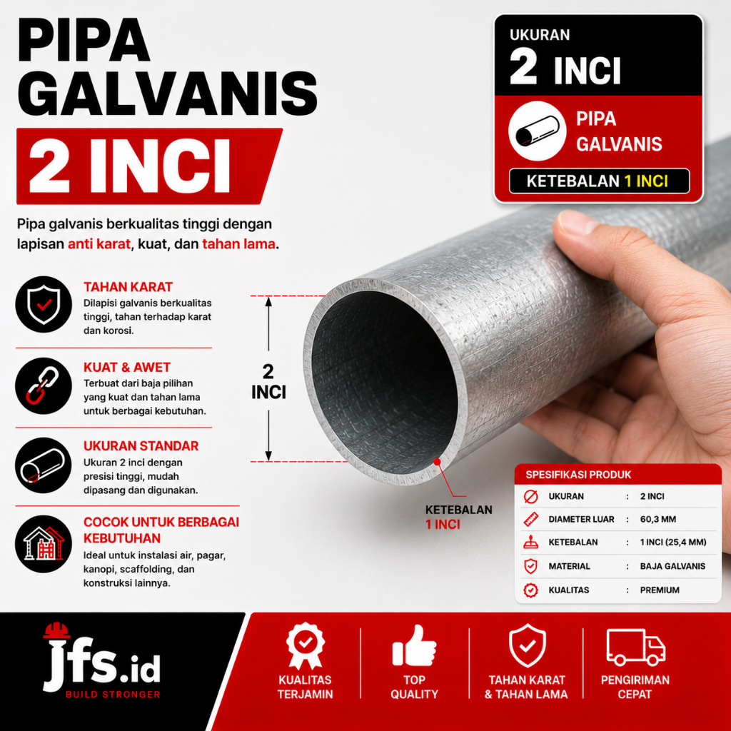 Pipa Besi 2 Inci Galvanis Ketebalan 1mm Pipa Galvanis eceran | Pipa besi bulat anti karat