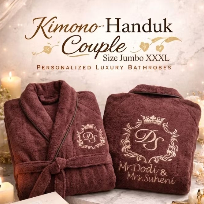 Kimono Handuk / Bathrobe Couple Bordir size Jumbo XXXL