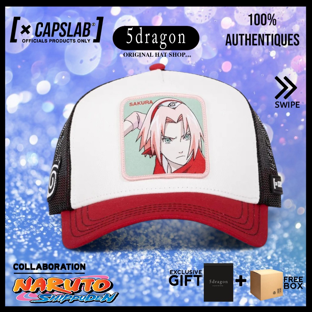 TOPI CAPSLAB ORIGINAL TRUCKER NARUTO SAKURA WHITE AND RED