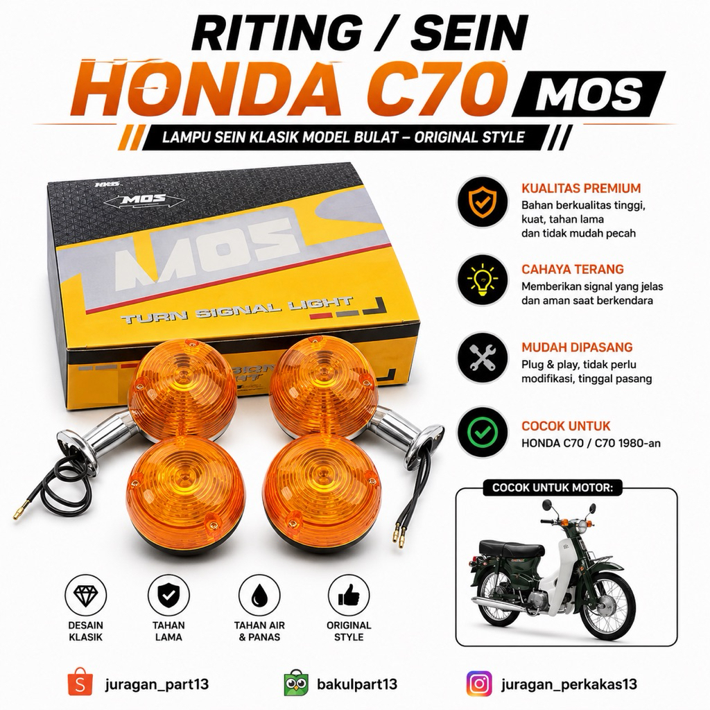 LAMPU DAYMAKER 4,5 INCH DAN SEIN RETENG HONDA C70 SET DEPAN BELAKANG HONDA C70 C50 C90 PRODUK MOS IM