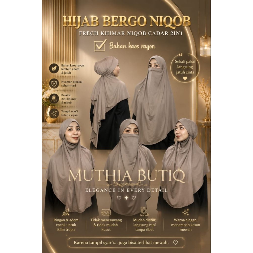 French Khimar Lesti Kejora || Bergo Cadar Tali || Bergo Niqob ||  French Khimar Cadar Tali Syari Bah